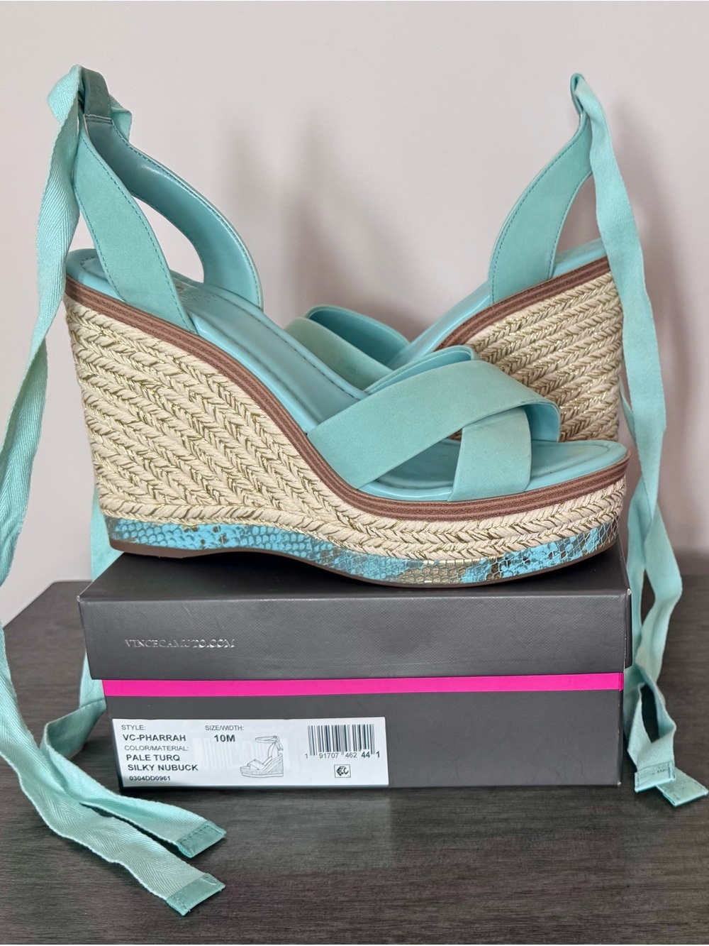 Vince Camuto Pale Turquoise Wedge Sandals with Ankle Ties